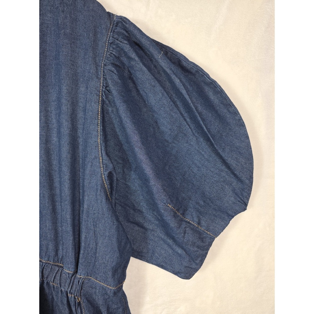 NWT ALIGNE Harlin Denim Midi Dress UK18 US14 Cotton Puff Sleeve Pockets Blue - Picture 7 of 14